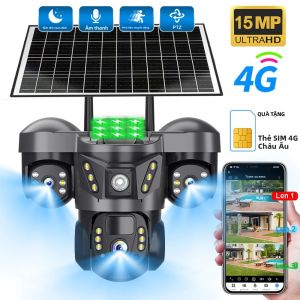 Camera 4G Năng Lượng Mặt Trời Với Ba Ống Kính Hỗ Trợ SIM Châu Âu Chống Nước Ngoài Trời Camera An Ninh CCTV V380 Với Ba Màn Hình