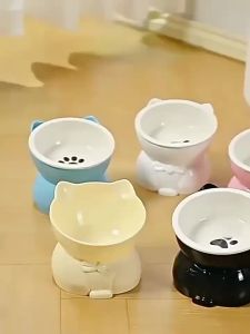 Ceramic Cat Bowl Slanted Mouth Dog Food Feeding Basin Non-slip Pet High Foot Protection Cervical Spine Pet Drink Water Bowl
