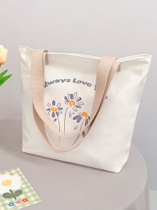 Large Capacity Canvas Shoulder Bag for Women Commuter Tote Bag Zipper Closure Casual Style Soft Structure Versatile Use