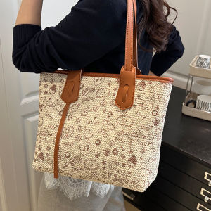 กระเป๋าทรงถุงใหญ่ความจุสูงสำหรับผู้หญิง กระเป๋าสะพายไหล่แบบลำลอง กระเป๋าเดินทาง กระเป๋าช้อปปิ้ง วัสดุ PU ลายการ์ตูน