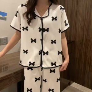 CANDY HOMEWEAR  ชุดนอนใส่สบาย เซ็ตชุดนอน3ชิ้น ชุดนอนคอปก เนื้อผ้าดี ลายใหม่สไตล์สวย W011