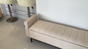 Flexidesignx 008 Storage Bench Chair 2 Seater Fabric Seat Metal Legs Beige/Grey