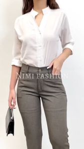 NIMI - Celana Kerja Wanita Kantor Bahan Pinggang Kancing Karet Samping
