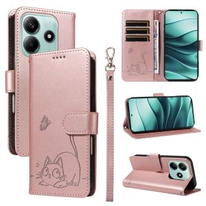 Magnetic Leather Wallet Flip Cover Case for Xiaomi Redmi Note 8 8T 9 10 11 12 13 14 Pro 4G 5G | Cat & Butterfly Embossed Design