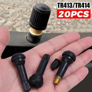 20pcs TR414/TR413 Snap-in Tire Valve Stem Black With Dust Cover Tubeless Rubber Tire Valve Cap Car Motorcycle Wheel Replacement Parts