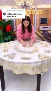 (Giá si) Khăn trải bàn NHŨ VÀNG size 14x1.8m mềm mịn bền đẹp sang trọng không sờn không phai màu không thấm nước