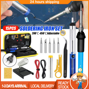 15PCS Soldering Iron Set Electronics 60W Adjustable Temperature Welding Tool Electric Solder Iron Set Station Tool   电烙铁套装