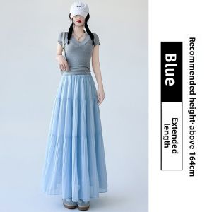 NIANDAIJINGDIAN | Purple Midi Skirt Womens Spring Summer 2025 New High Waist Flared Pleated A-Line Umbrella Cake Skirt Polyester Fiber