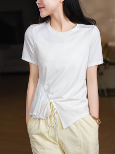 XIAOER | Cool Sensation Soft Fabric Structure Segmented Pleated Hem T-Shirt