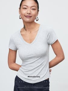 YINGMEI | Machine Washable Non-Deforming U-Neck Simple Solid Color T-shirt Women