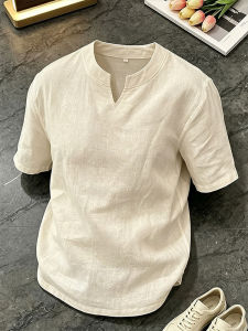 CHENMU | Elegant Style Cool Feel Linen V-Neck Thin Breathable T-Shirt