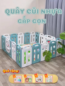 Quây Cũi Nhựa Gấp Gọn V-BABY 2026 (Tặng Bóng + 1 Thảm Hai Mặt + Giỏ Đựng Bóng)