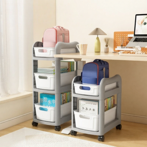 Multi-layer Rolling Under-table Book and Bag Storage Rack Plastic