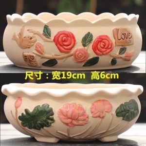 Large Diameter Ceramic Potted Plant Porky Succulent Planters Creative Handmade Earthenware Flower Pots for Desktop And Floor