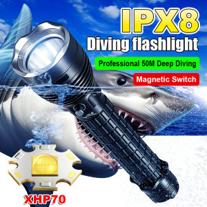 XHP70 Professional 50M Diving Flashlight IPX8 Waterproof Underwater Torch Magnetic Switch Dive Torch for Scuba Diving Emergency