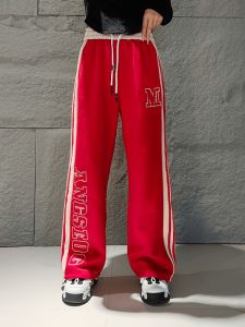 2024 Spring Spring New Arrival Stripes Contrast Color Letter Casual Pants Fashion Silm Classy Elastic Waist Wide Leg Ankle Banded Pants