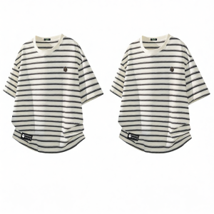 FINGERCROXX | Black and White Stripe Round Neck Casual Summer T-Shirt