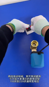 Braun Mall - วาล์วฟ้า มอเตอร์วาล์ว บอลวาล์ว 2 สาย เปิดได้ไม่ต้องอาศัยแรงดันนำ้ ทองเหลือง Ball Valve ปกติปิด จ่ายไฟเปิด หยุดจ่ายไฟ ปิดเอง 12VDC-24VDC  220V