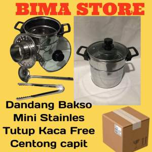 DANDANG BAKSO STAINLES 20cm TUTUP KACA PEGANGAN ANTI PANAS LENGKAP