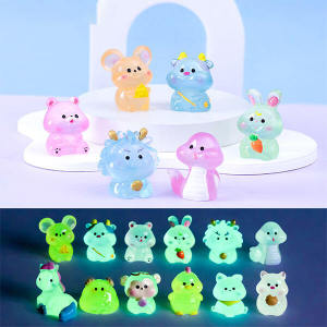 Luminous Zodiac Animal Figurines Set of 12 Resin Craft Night Light Home Decor Mini Sculptures Dragon Tiger Rat Rabbit Ox Horse Sheep Dog Pig Monkey Chicken Snake