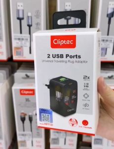 CLiPtec Universal Travelling Plug Adapter with 2 USB Ports MPT131 3-in-1 Sockets Compatible with Over 150 Countries