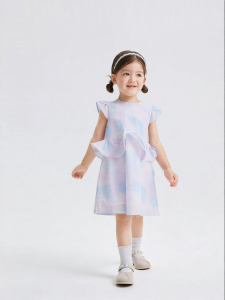Purcotton | Đầm Hè Tay Ngắn Có Nếp Nhăn