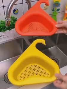 SS* Swan Triangle Sink Corner Drain Basket Strainer Vegetable Fruits Air-dry Multi-function Waste Leftovers Storage Holder Rack For Kitchen Bathroom Kitchen Drain Basket Fruit Vegetable Washing Strainer Collapsible Drainer kitchen Gadgets