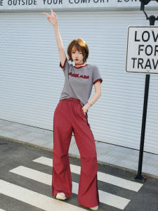 Bộ Đồ Hai Mảnh Tay Ngắn Chữ MIUCO Thoải Mái Giảm Tuổi Quần Ống Rộng Quần Dài Quần Áo Công Sở Mùa Hè Cho Nữ