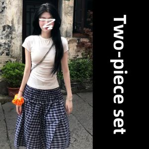 unifittoo | Unique Blue Plaid Umbrella Skirt