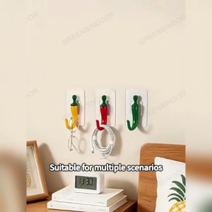 GREENSINDOOR Cute Chili Shaped Punch‑Free Wall Hook Curved Anti‑Slip Hanger 2KG Max Load for Key Storage Bathroom
