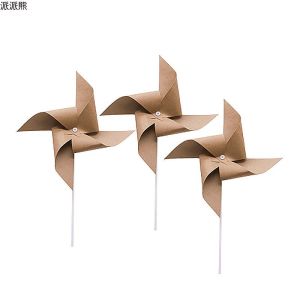 Retro Brown Kraft Paper Handheld Mini Windmill Outdoor Picnic Decoration Photography Props Birthday Party Supplies