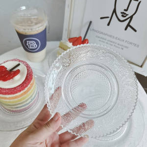 KTV วินเทจลายนูนแบบใสสำหรับอาหารเช้าของหวานจานใส่ผลไม้ชามจานเล็กจานใส่กระดูกแก้วจานใส่อาหารว่าง