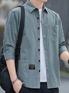 ROMON | Romon Pure Cotton Casual Shirt Spring Summer Youth Mens Workwear Short Sleeve Denim Jacket Fashionable Seven-Arm Shirt