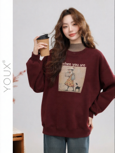 YOUXIANG | Áo Hoodie Nữ Lót Nỉ In Hình Cô Gái Manga Phong Cách Hàn Quốc