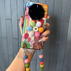 Colorful Flower Silicone Phone Case for Huawei Mate60RS Porsche Design Limited Edition Womens Chain Anti-Fall Leather Texture