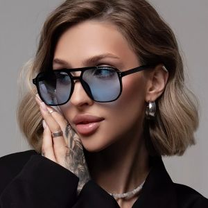 Stylish Blue Lenses WomenS Fashion Glasses - Black Frame Polycarbonate Lenses Perfect for Fashion-Forward Looks