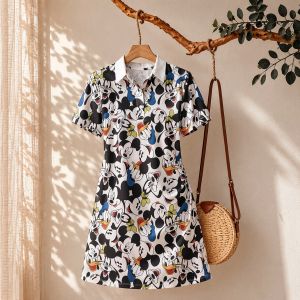 Disney | Womens Disney Mickey Mouse Print Polo Collar Dress New Anime Woman Clothing Casual Clothes for Ladies Short Sleeve Fashion 2026