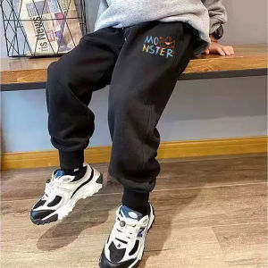 กางเกงวอร์มกีฬาผ้าขนแกะหนาสำหรับเด็กชาย ทรงหลวม ฤดูใบไม้ร่วง/ฤดูหนาว กางเกงขายาวลำลองสำหรับเด็กอายุ 3-14 ปี