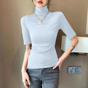 QIAOCHENXIAN | Slim Fit T-shirt for Big Size Women Turtle Neck 5th Sleeve