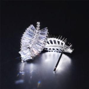 Huitan Fancy Leaf Shaped Stud Earrings Ear Piercing Full Cubic Zirconia Luxury Womens Accessories for Party Statement Jewelry