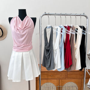 Fashionable Short Sleeveless Tank Top Womens Pure Color Neck Hanging Slimming Inner Wear Base Shirt Top Trendy Versatile