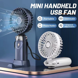 High Quality Folding Fan USB Portable Digital Display Rechargeable 5 Speed Adjustment Phone Holder Suitable For Outdoor And Indoor
