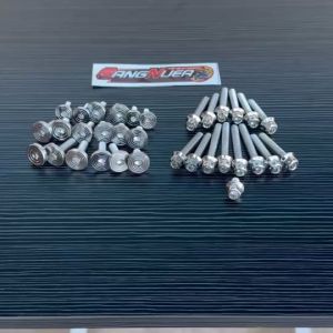 น็อตชุดสีหัวก้นหอยแบน18ตัว + น็อตแคร้งเครื่อง15ตัว ยามาฮ่า JR-120 งานเลสแท้