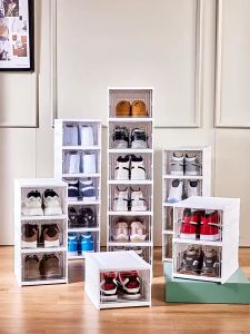 Goody Large Size Shoe Box Storage Hard Case Organizer Clear Plastic Stackable Foldable Shoe Holder Flip-open Shoe Cabinet Organizer Box Student Dormitory Assembled Dustproof and Moisture-proof Shoe Rack