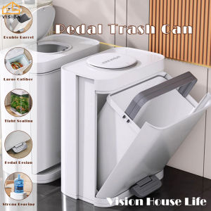 Vision 9L Double Lid Trash Bin Step Pedal Garbage Can Pedal Household Foot-on Garbage Can Step Pedal Trash Bin for Bathroom Kitchen Bedroom Office