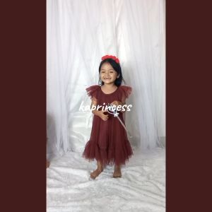 Dress Anak Perempuan 3 4 Tahun Terbaru 2025 Tren Gaun Pesta Ultah Anak Perempuan Baju Merah Maroon Cewek Marun Model Lengan Pendek Hari Natal Christmas KA154