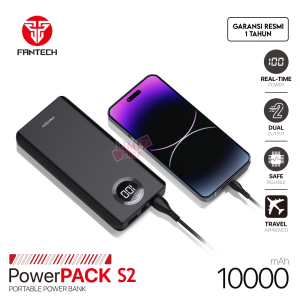 Fantech PowerPACK S2 Portable Power Bank 10000 mAh LED Indicator Real Time Fast Charging Travel Approved Slim Mini Type C Micro Dual Output Powerbank 10000mAh Safe Reliable High Speed Charge