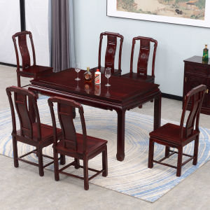 Redwood Rectangle African Camphor Wood Table with Elephant Head Design Chinese Style Solid Wood Dining Table And Chairs Set