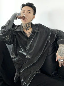 Future Liquid Colorful Polarized Shirt Mens Long Sleeves Stylish Niche Style Fancy Fashion Casual Nightclub Shirt