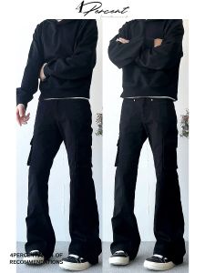 Cleanfit American Style Retro Elastic Cuffed Multi-Pocket High Waist Casual Workwear Pants Slim Fit Lengthening Loose Trousers